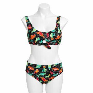HOT COALS 2-piece Navy White Print Swim Set Size Large